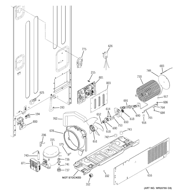 Machine Compartment Diagram and Parts List for PGS25KSEAFSS  General Electric Refrigerator