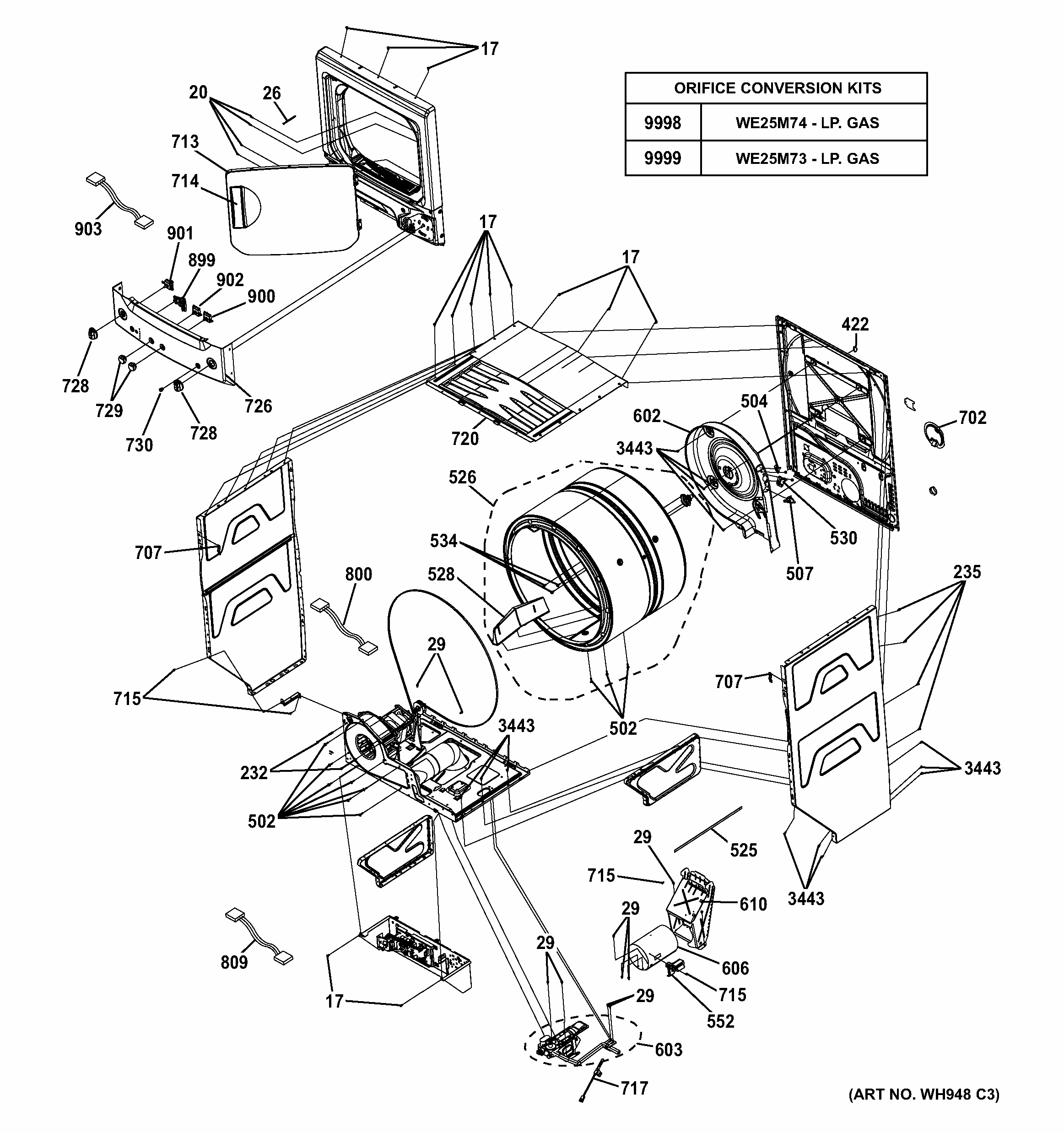 Cabinet 1 Diagram and Parts List for 36371542  Kenmore Washer Dryer Combo