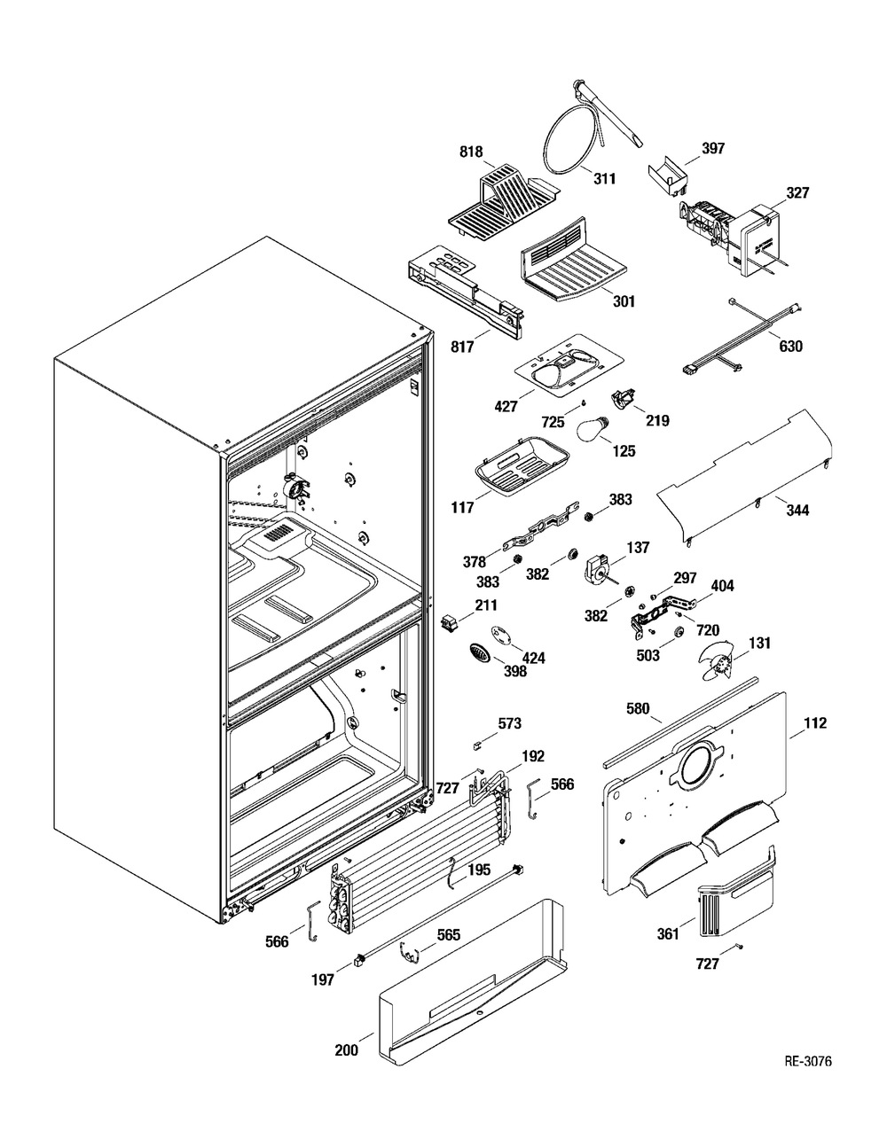 Fz Section Diagram and Parts List for PGS25SKEAFSS  General Electric Refrigerator
