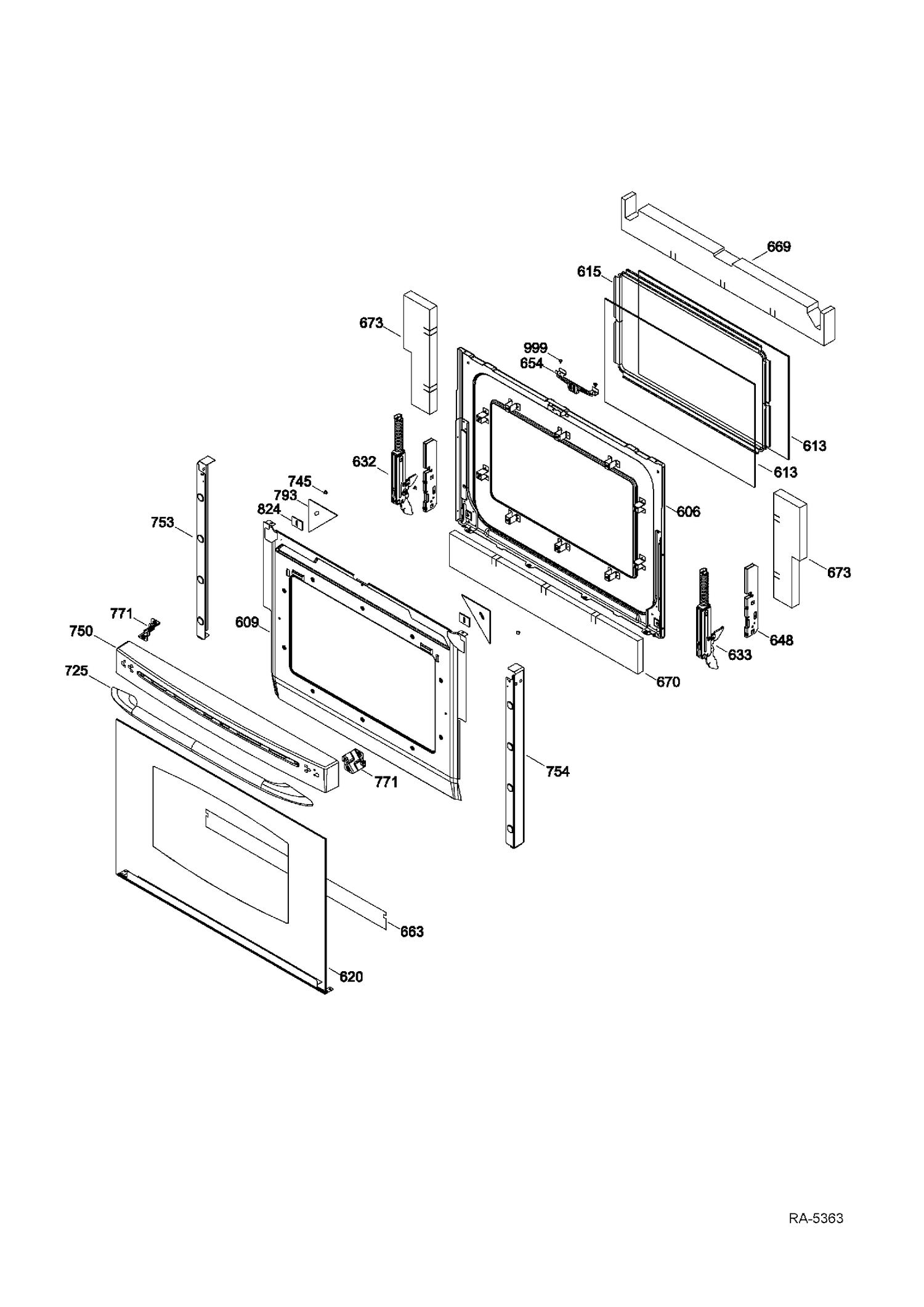 DOOR PARTS Diagram and Parts List for PCGB930DET3WW  General Electric Range