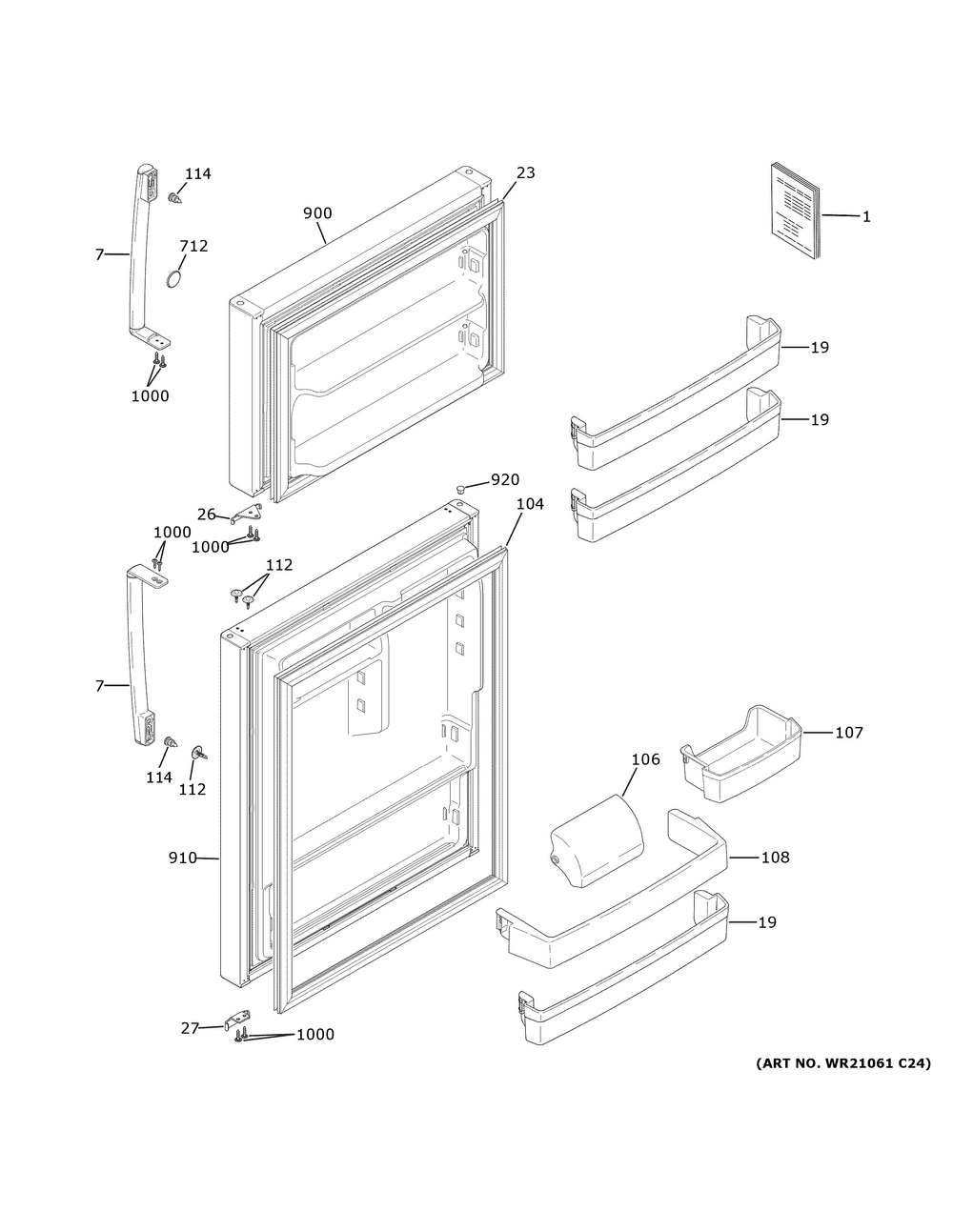 Doors Diagram and Parts List for GIE22JTNDRBB  General Electric Refrigerator