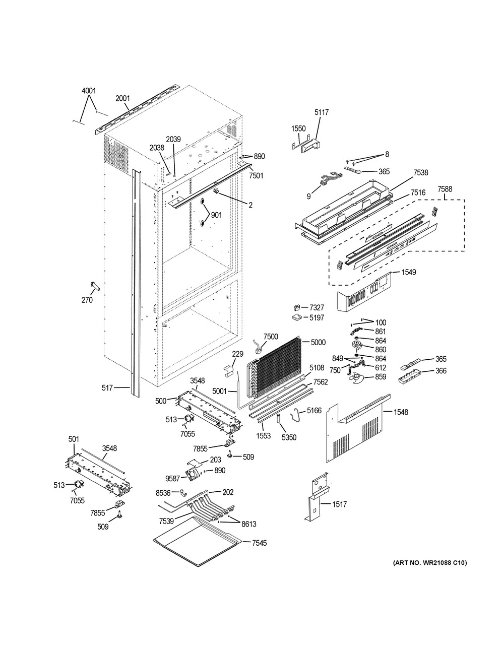 Cabinet 1 Diagram and Parts List for ZICS360NNBLH  General Electric Refrigerator