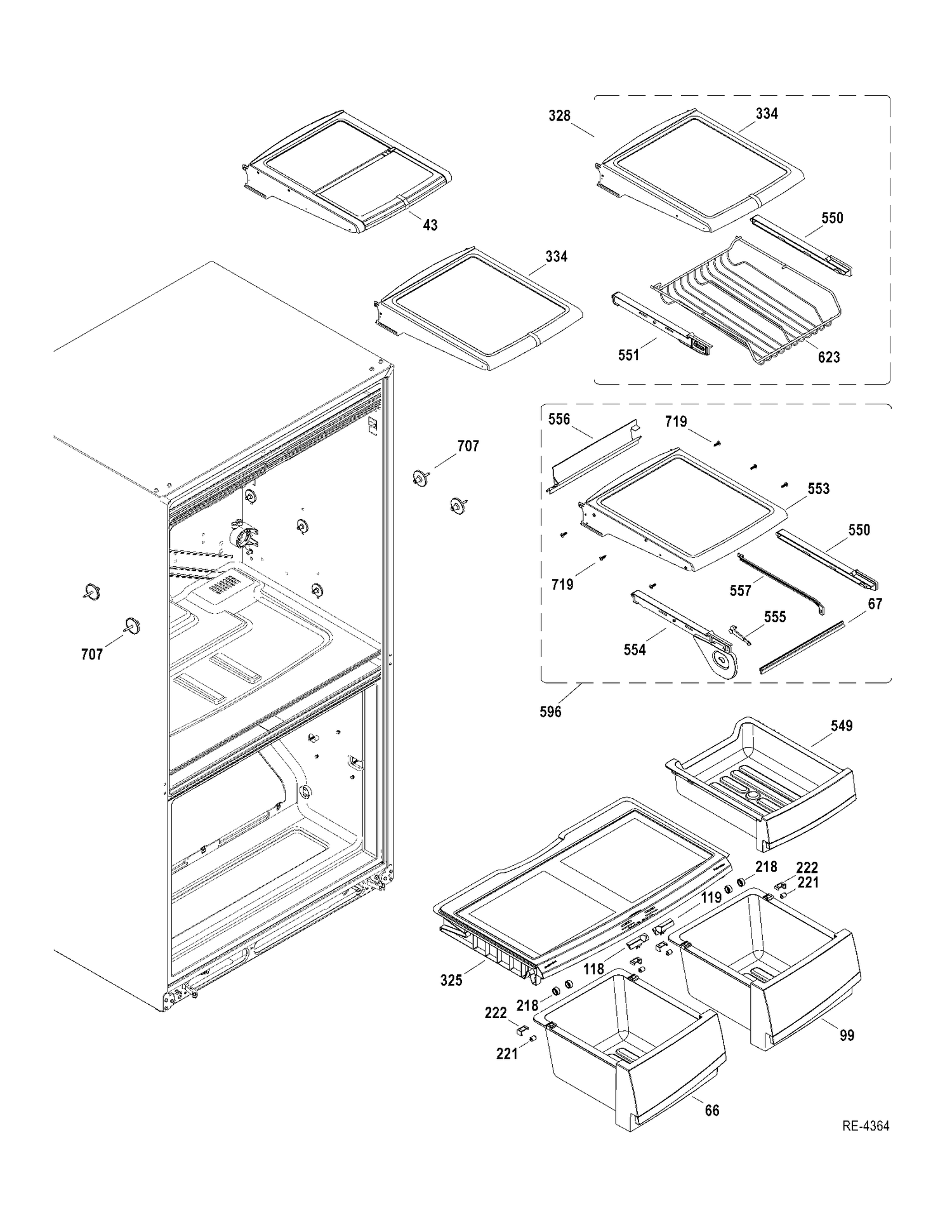 FF SHELVES Diagram and Parts List for PDRS3MBYARSS  General Electric Refrigerator