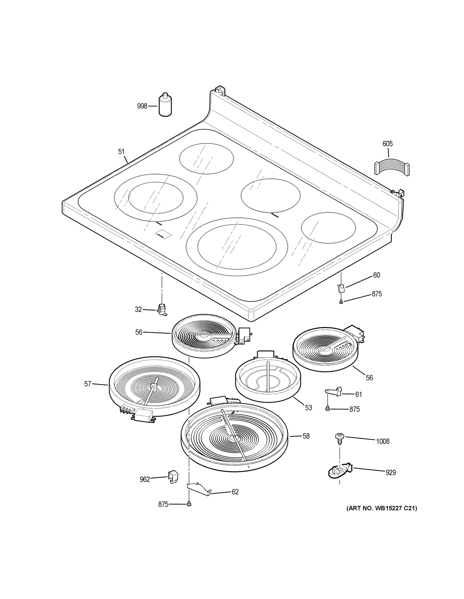 COOKTOP Diagram and Parts List for JB655DK2CC  General Electric Range