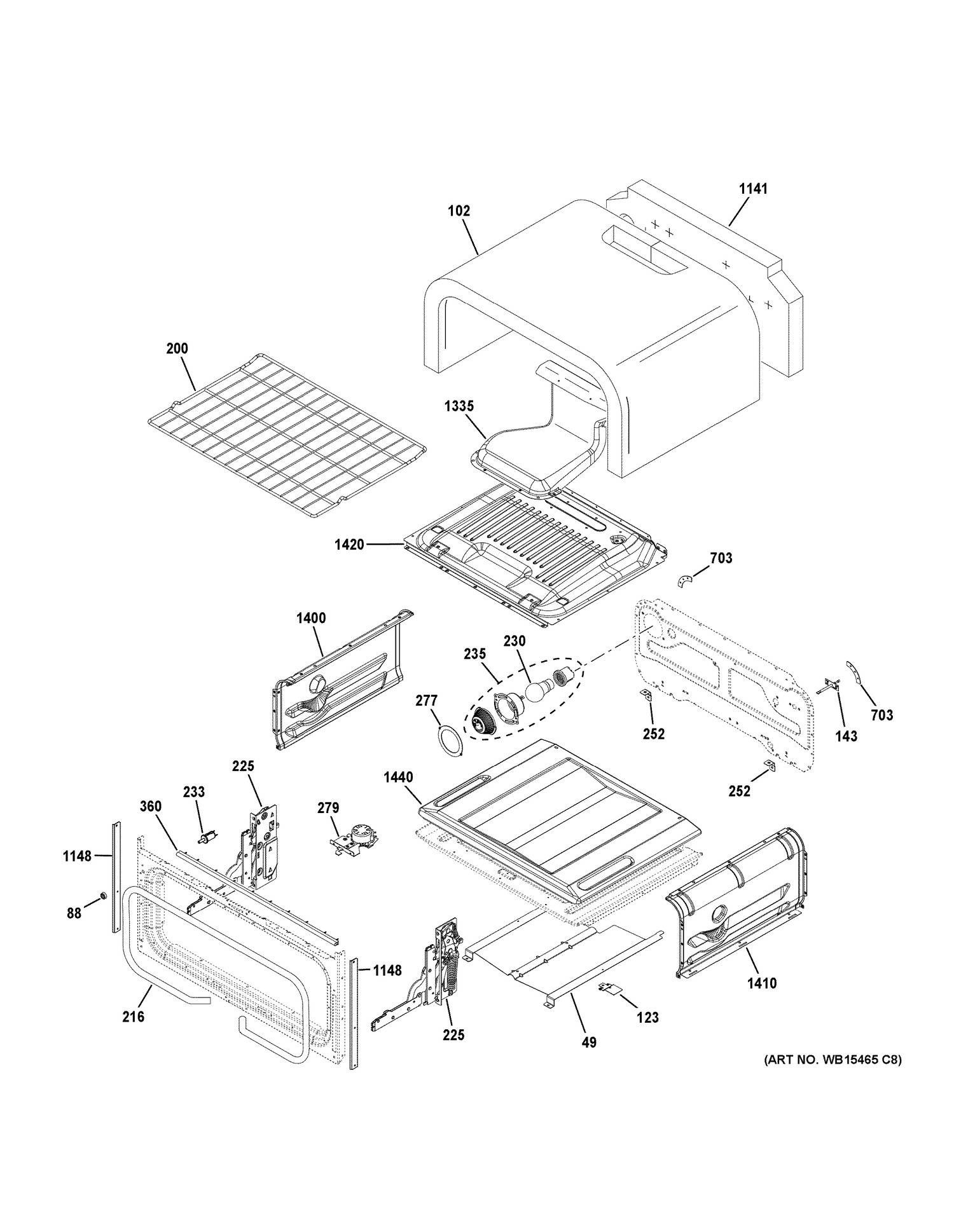 UPPER OVEN Diagram and Parts List for PGB960BEJ1TS  General Electric Range