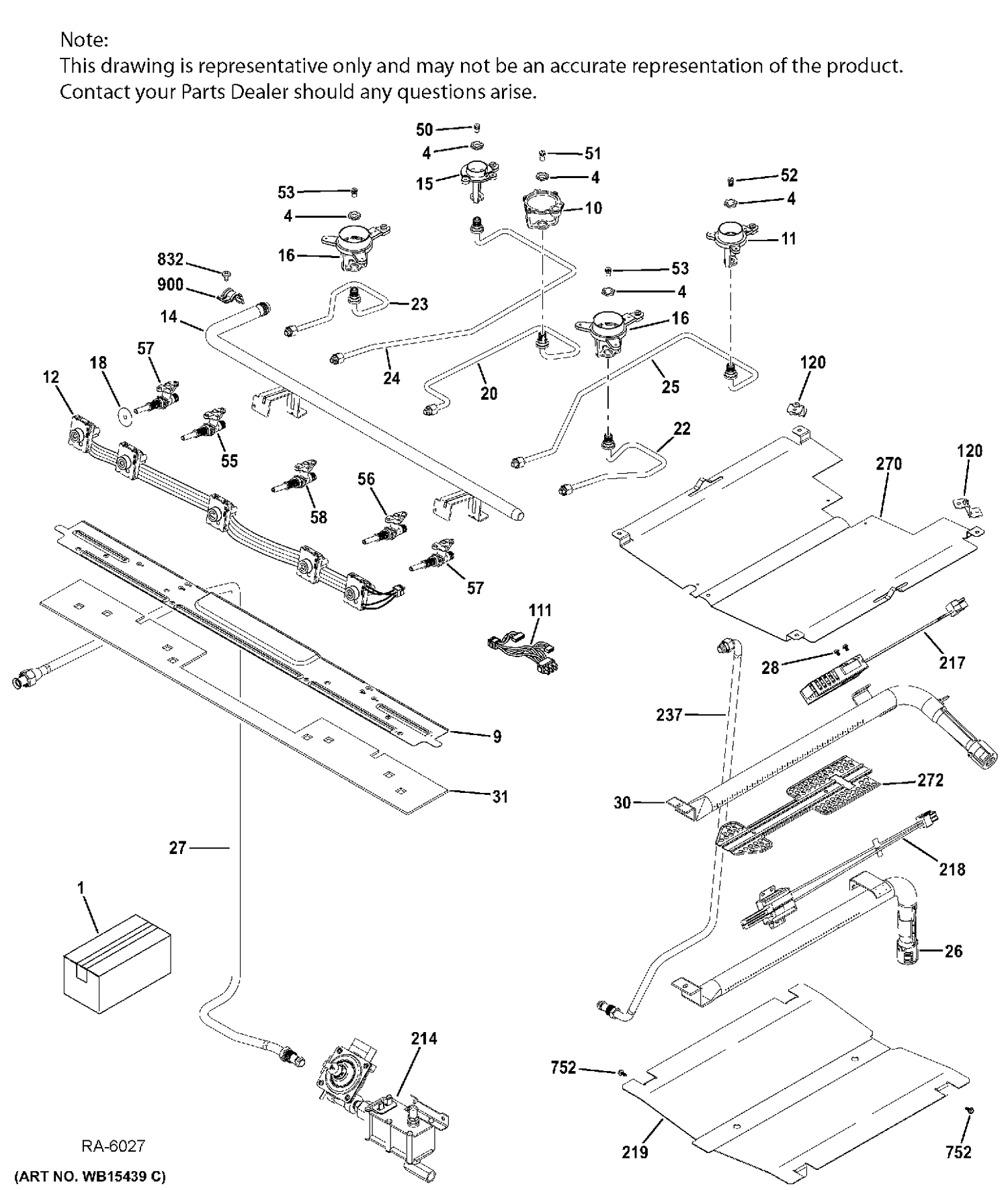 GAS & BURNER PARTS Diagram and Parts List for PCGB911SEJ1SS  General Electric Range
