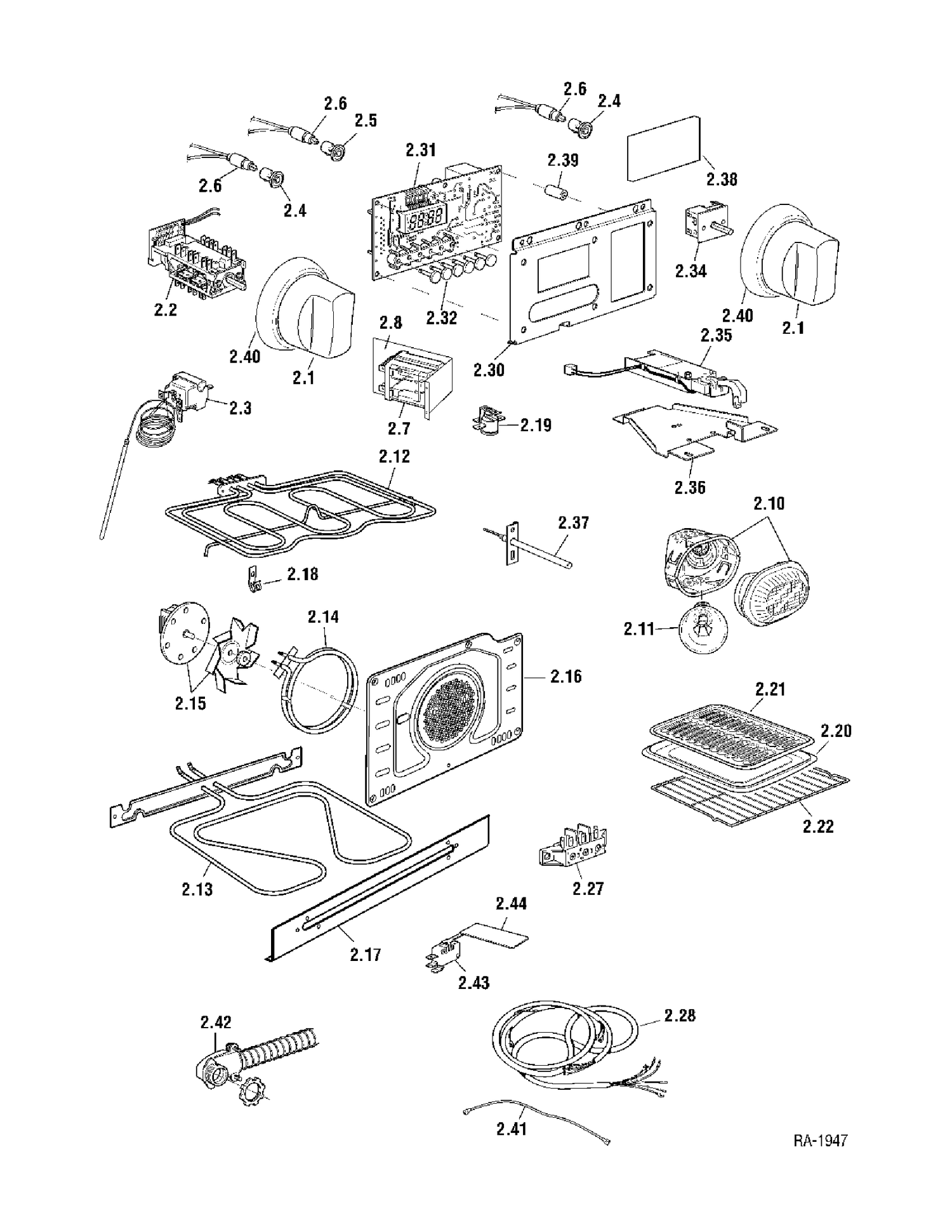 CONTROLS & ELEMENTS Diagram and Parts List for CBIE24K1BB  General Electric Range