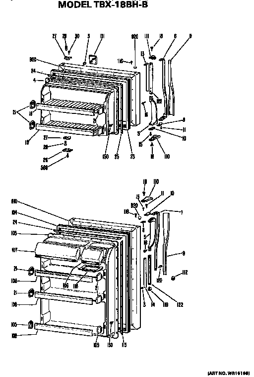 Doors Diagram and Parts List for TBX18BHB  General Electric Refrigerator