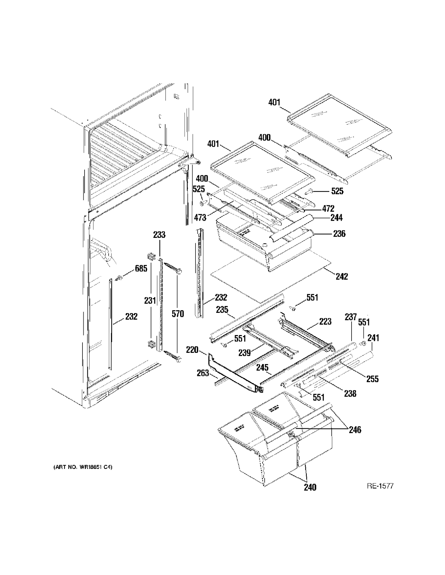 FF SHELVES Diagram and Parts List for 38489KBSARSS  General Electric Refrigerator
