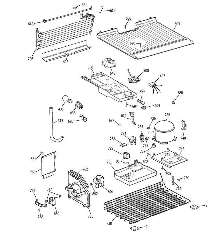 Unit Parts Diagram and Parts List for GTR18ABMBRWW  General Electric Refrigerator
