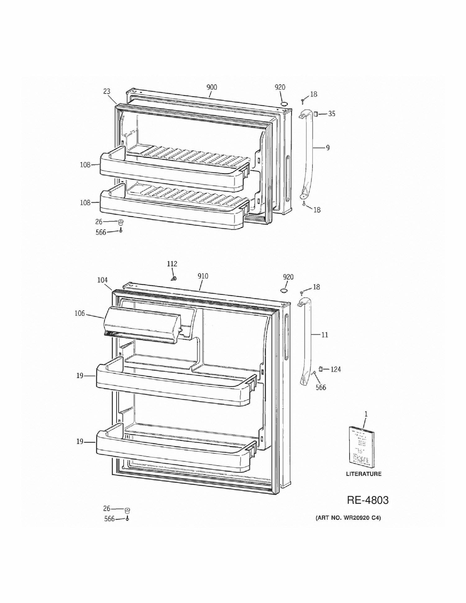 DOORS Diagram and Parts List for MTS17BBDHRWW  General Electric Refrigerator
