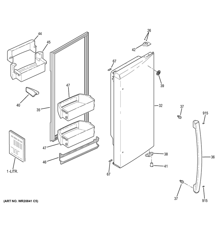 Fresh Food Door - Rh Diagram and Parts List for PVS21KSEBFSS  General Electric Refrigerator