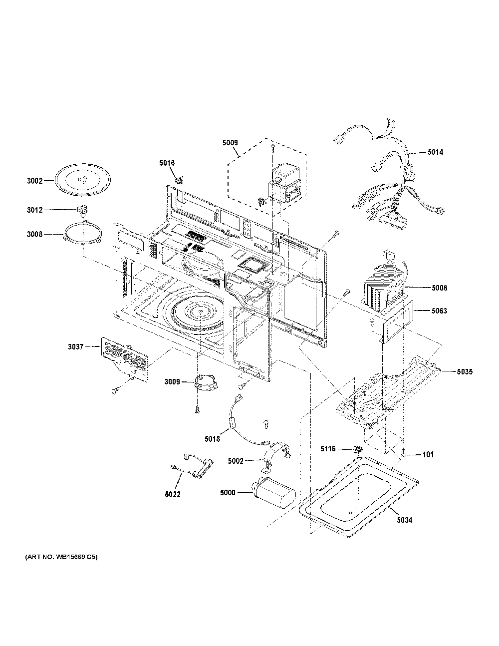 Interior Parts Diagram and Parts List for JVM3160DF8CC  General Electric Microwave