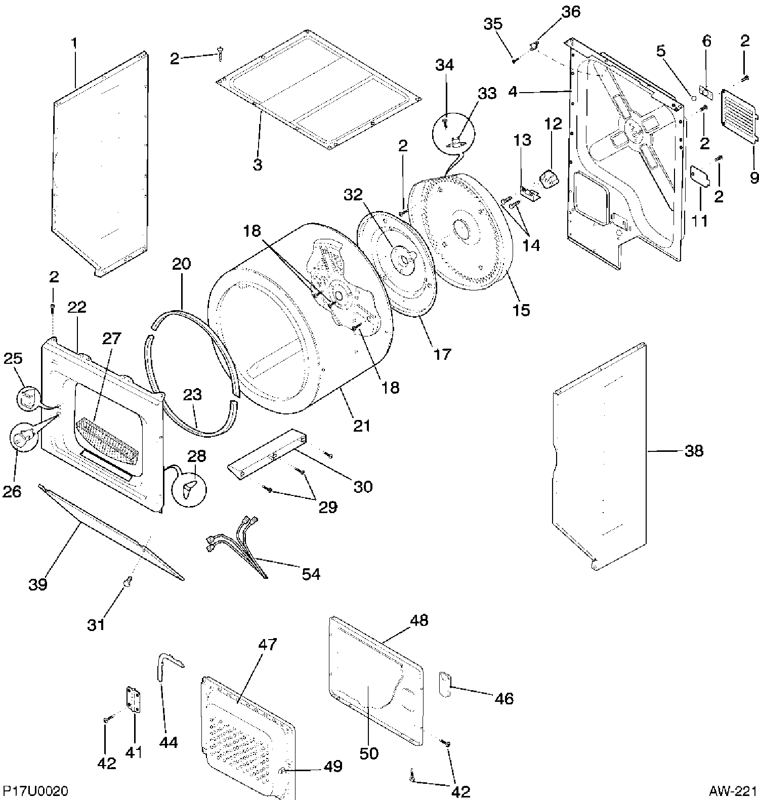 UPPER CABINET Diagram and Parts List for 52750-5  General Electric Washer