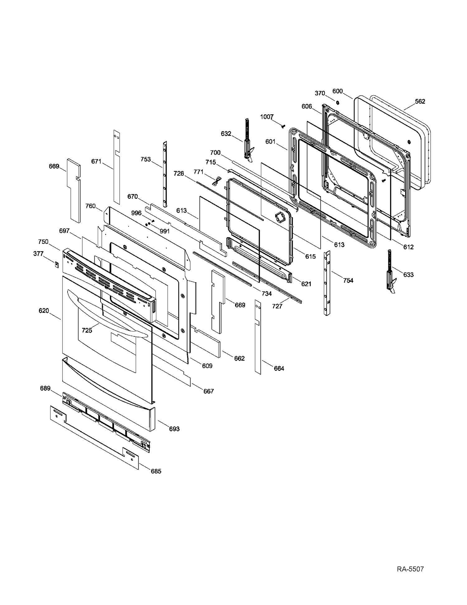 DOOR Diagram and Parts List for PCB969SR2SS  General Electric Range