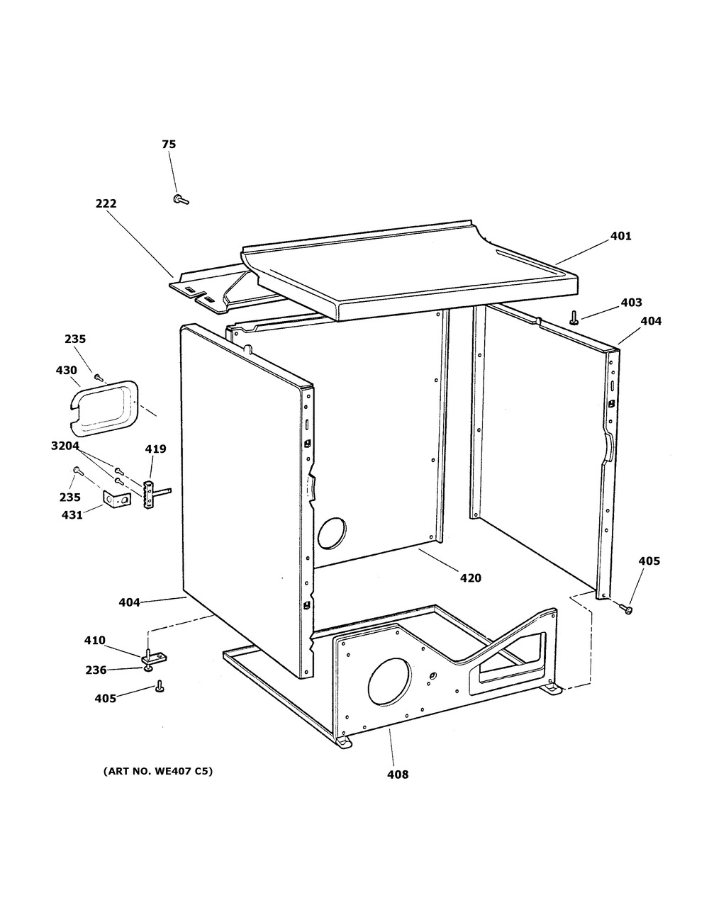 Cabinet & Top Panel Diagram and Parts List for DWSR483EB2WW  General Electric Dryer