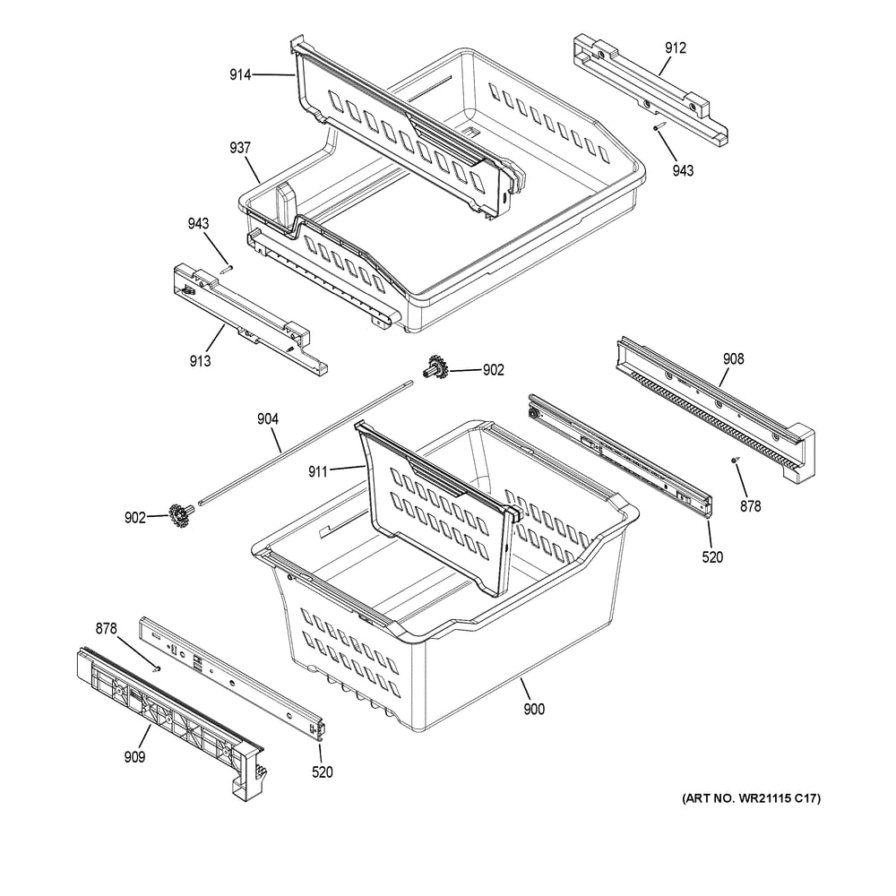 Freezer Shelves Diagram and Parts List for GFE24JYKJFFS  General Electric Refrigerator