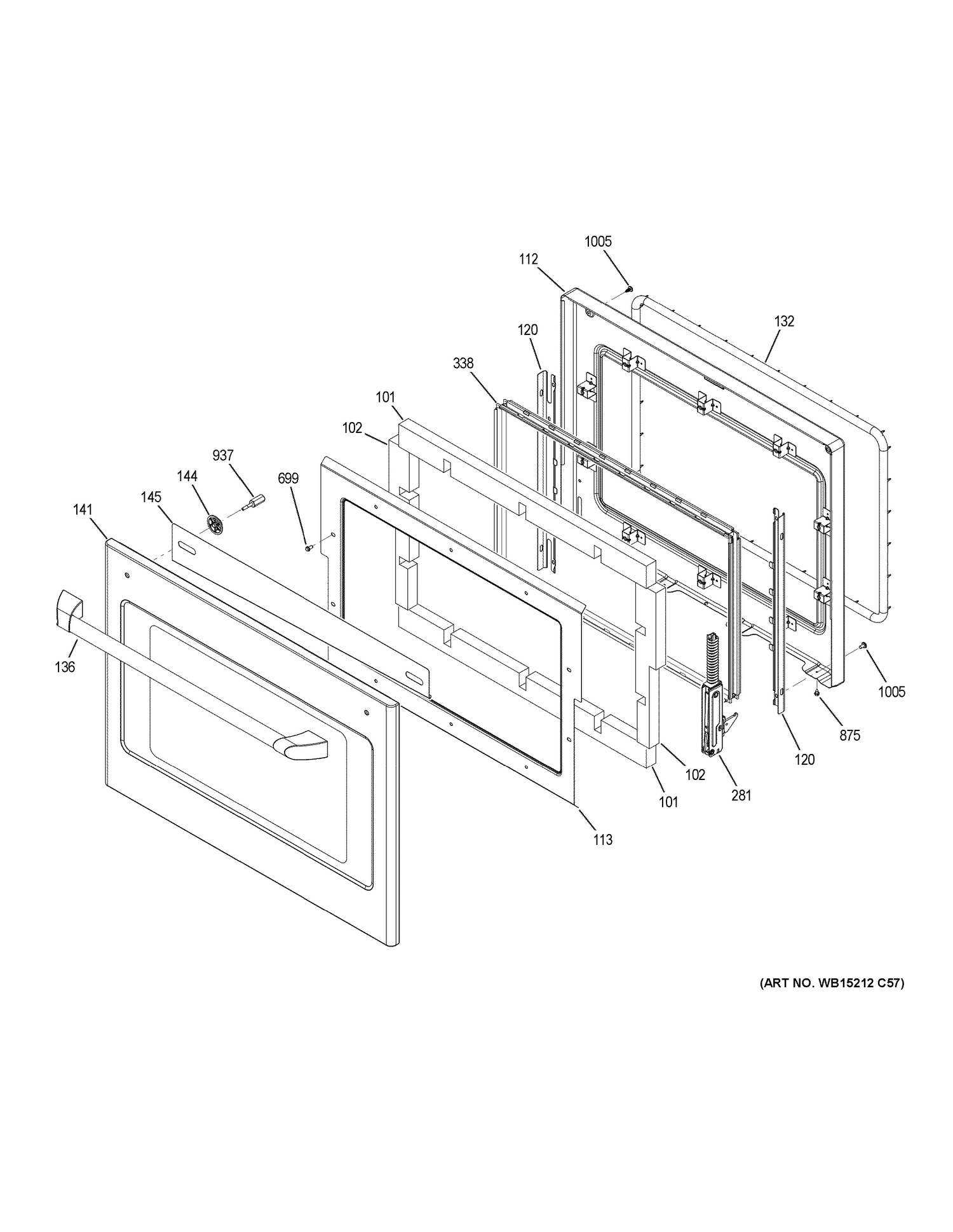 LOWER DOOR Diagram and Parts List for CK7500SH3SS  General Electric Wall Oven