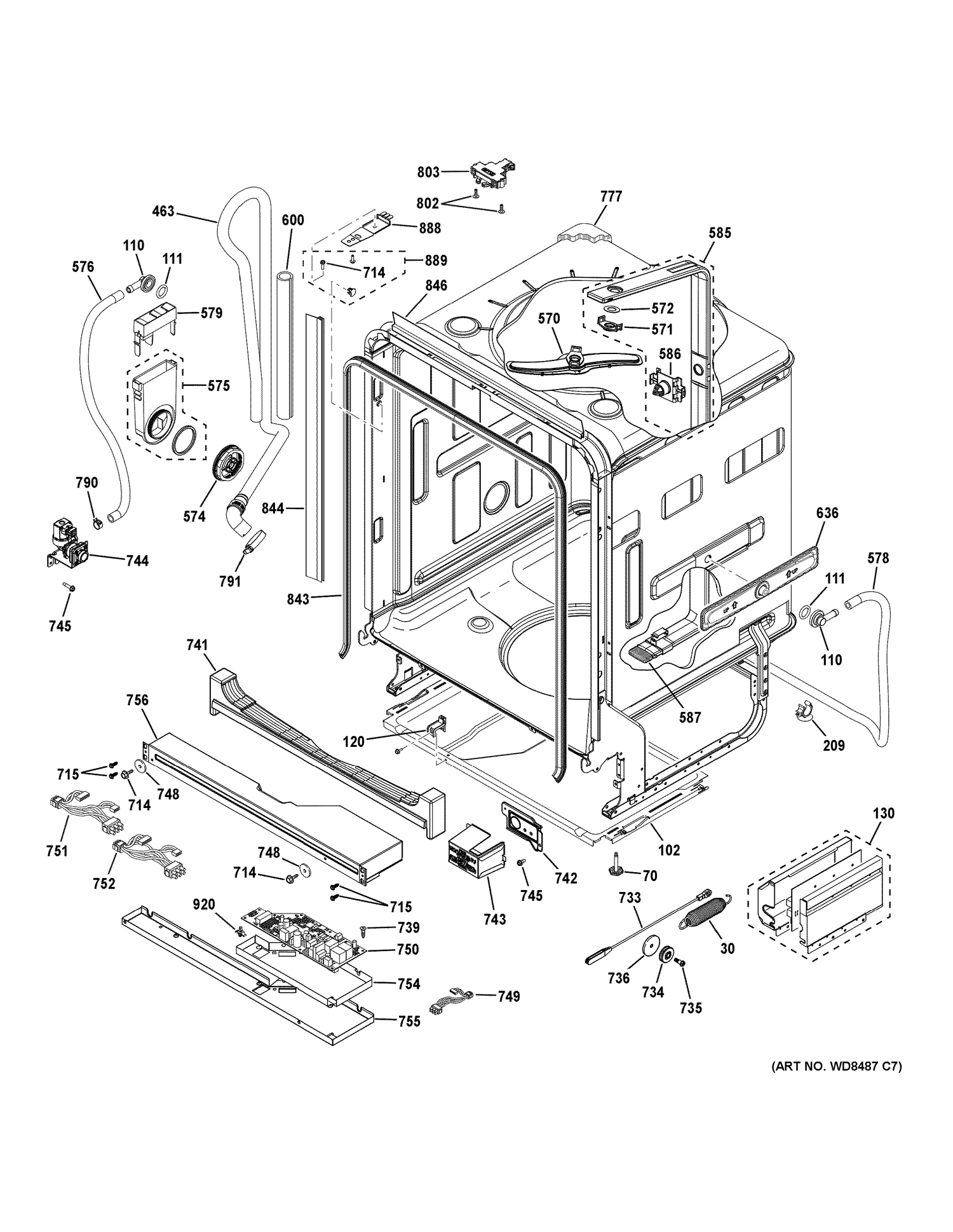 BODY PARTS 1 Diagram and Parts List for GDT740SIF8II  General Electric Dishwasher