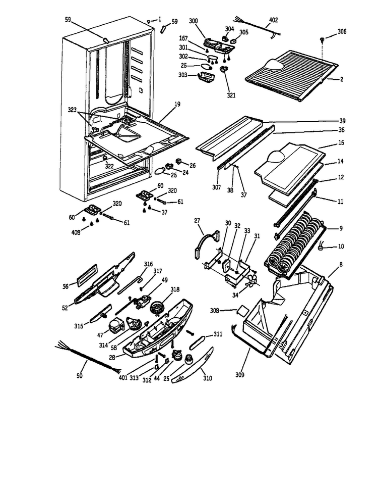 Cabinet Diagram and Parts List for PDS18LMAWW  General Electric Refrigerator