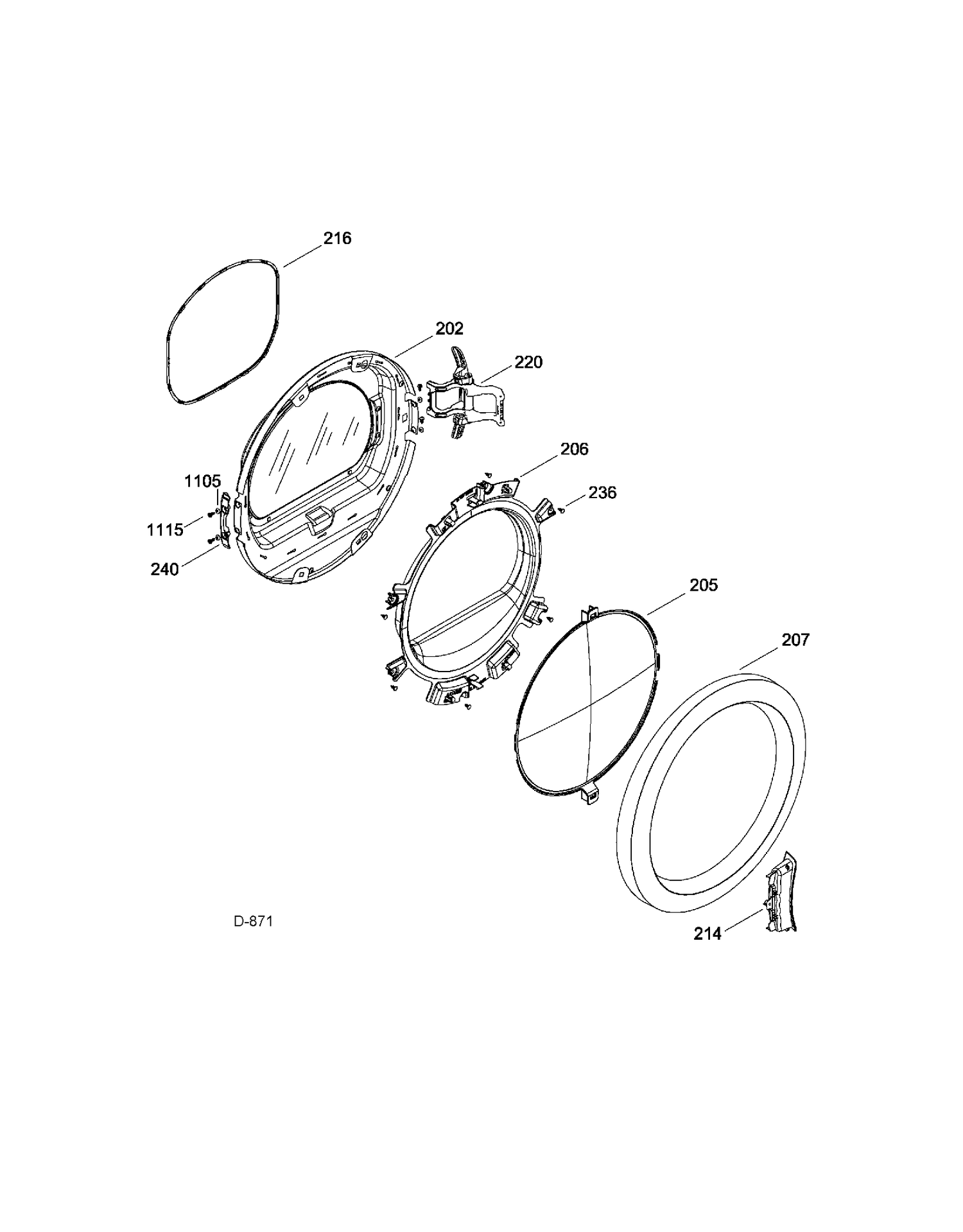 DOOR Diagram and Parts List for GFMS140ED0WW  General Electric Dryer