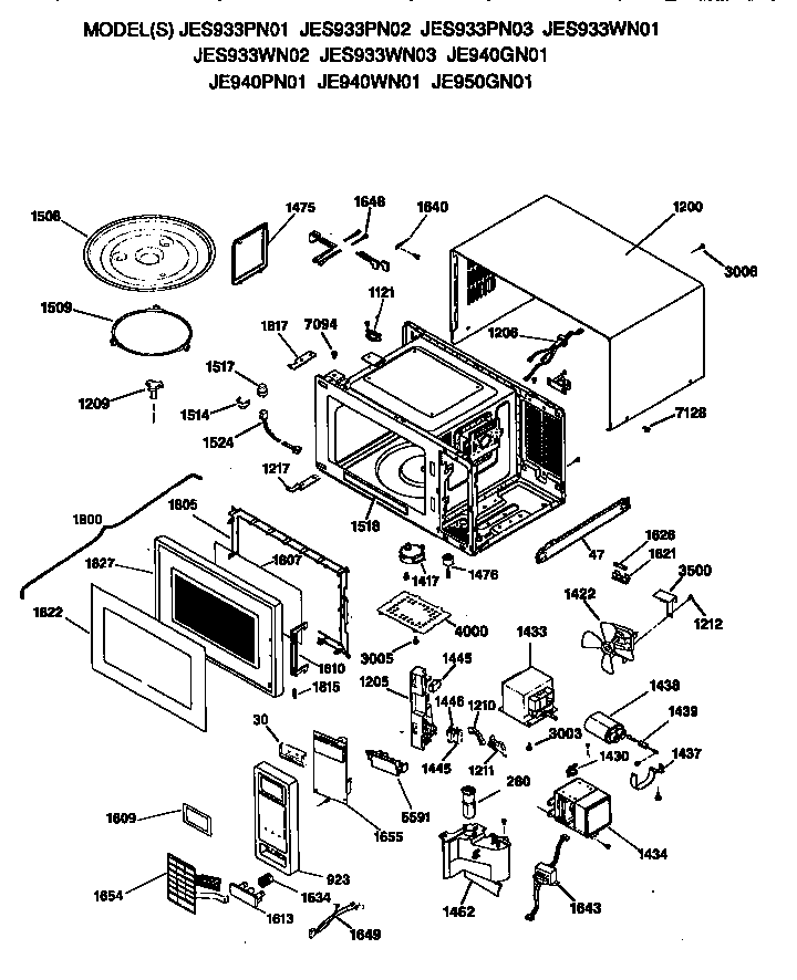 Microwave Parts Diagram and Parts List for JES933PN02  General Electric Microwave