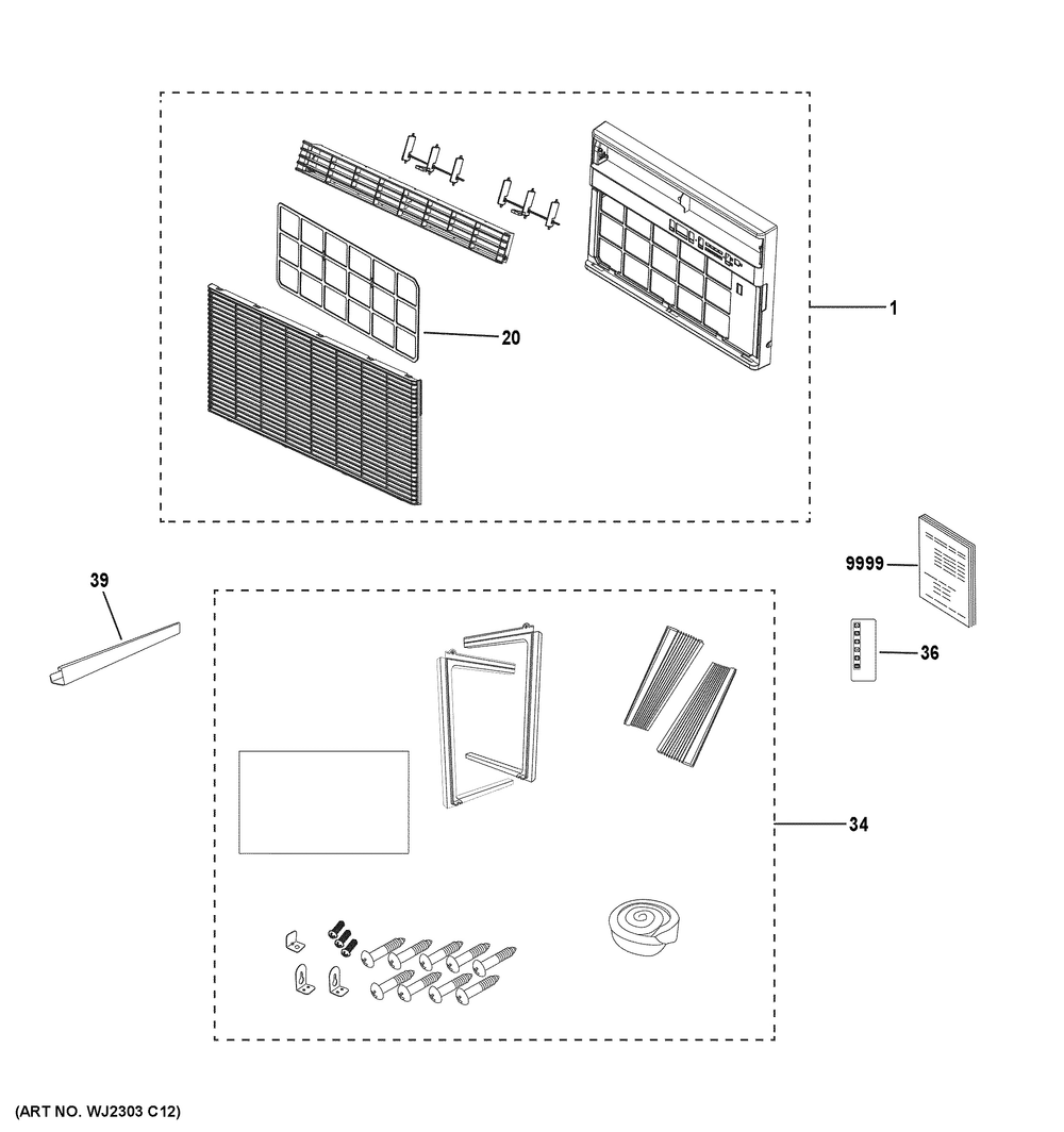 Room Air Conditioner Diagram and Parts List for PWDV08WWF1  General Electric Air Conditioner