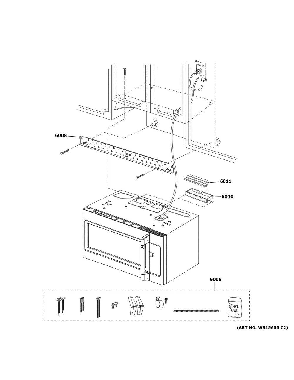 Installation Parts Diagram and Parts List for CVM517P4M6W2  General Electric Microwave