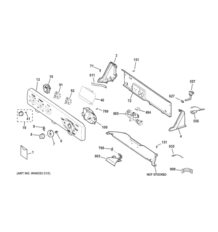 Controls & Backsplash Diagram and Parts List for HTWP1200D1WW  Hotpoint Washer