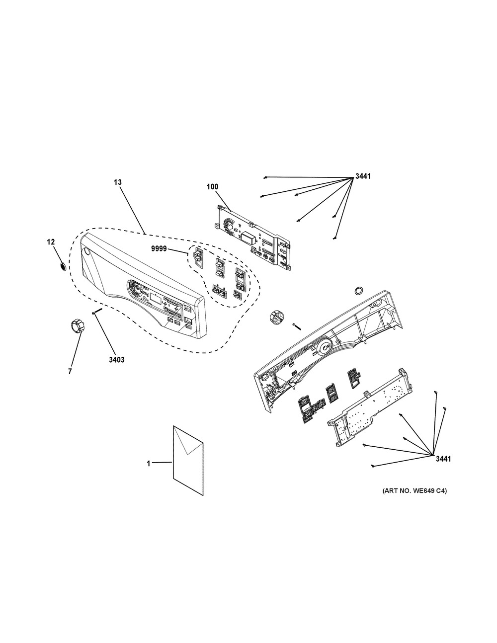 Controls & Backsplash Diagram and Parts List for GFD40GSCM0WW  General Electric Dryer