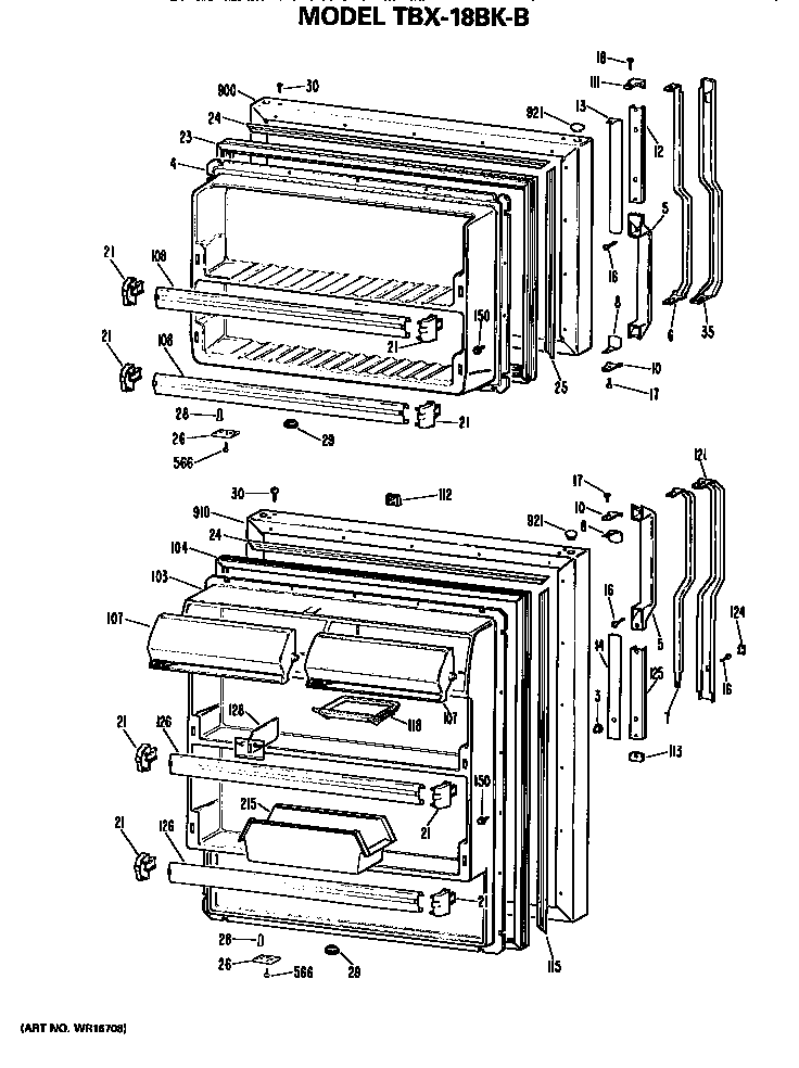 Doors Diagram and Parts List for TBX18BKBR  General Electric Refrigerator