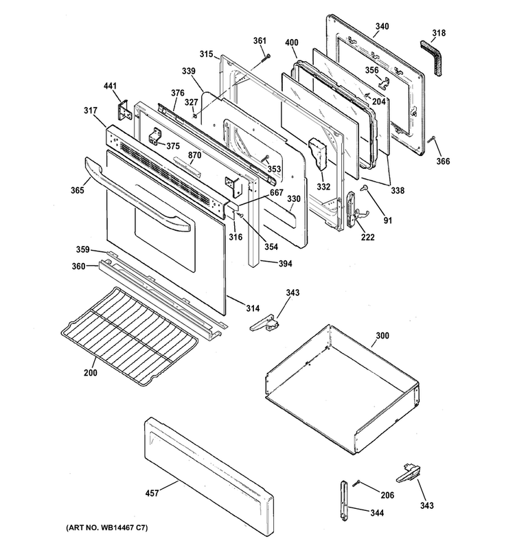 Door & Drawer Parts Diagram and Parts List for RGB780REH1SS  Hotpoint Range