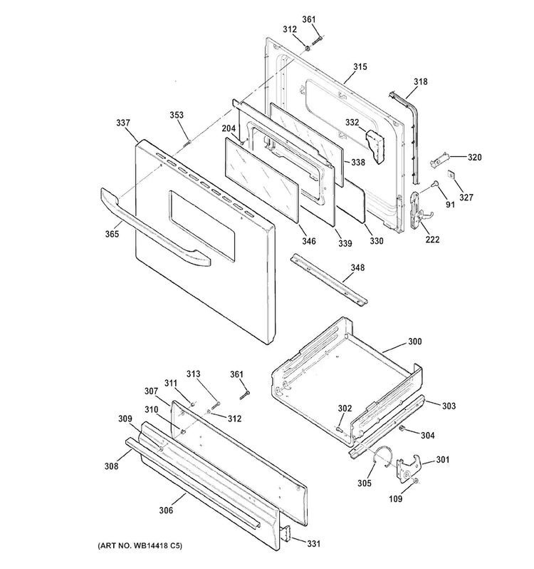 Door & Drawer Parts Diagram and Parts List for RGB526DET3BB  Hotpoint Range
