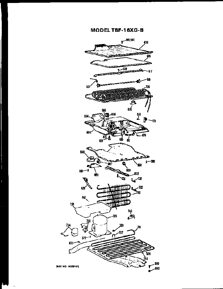 Unit Parts Diagram and Parts List for TBF16XGB  General Electric Refrigerator