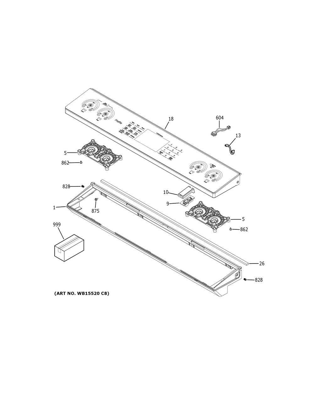 Control Panel Diagram and Parts List for CES750M2N2S5  General Electric Range