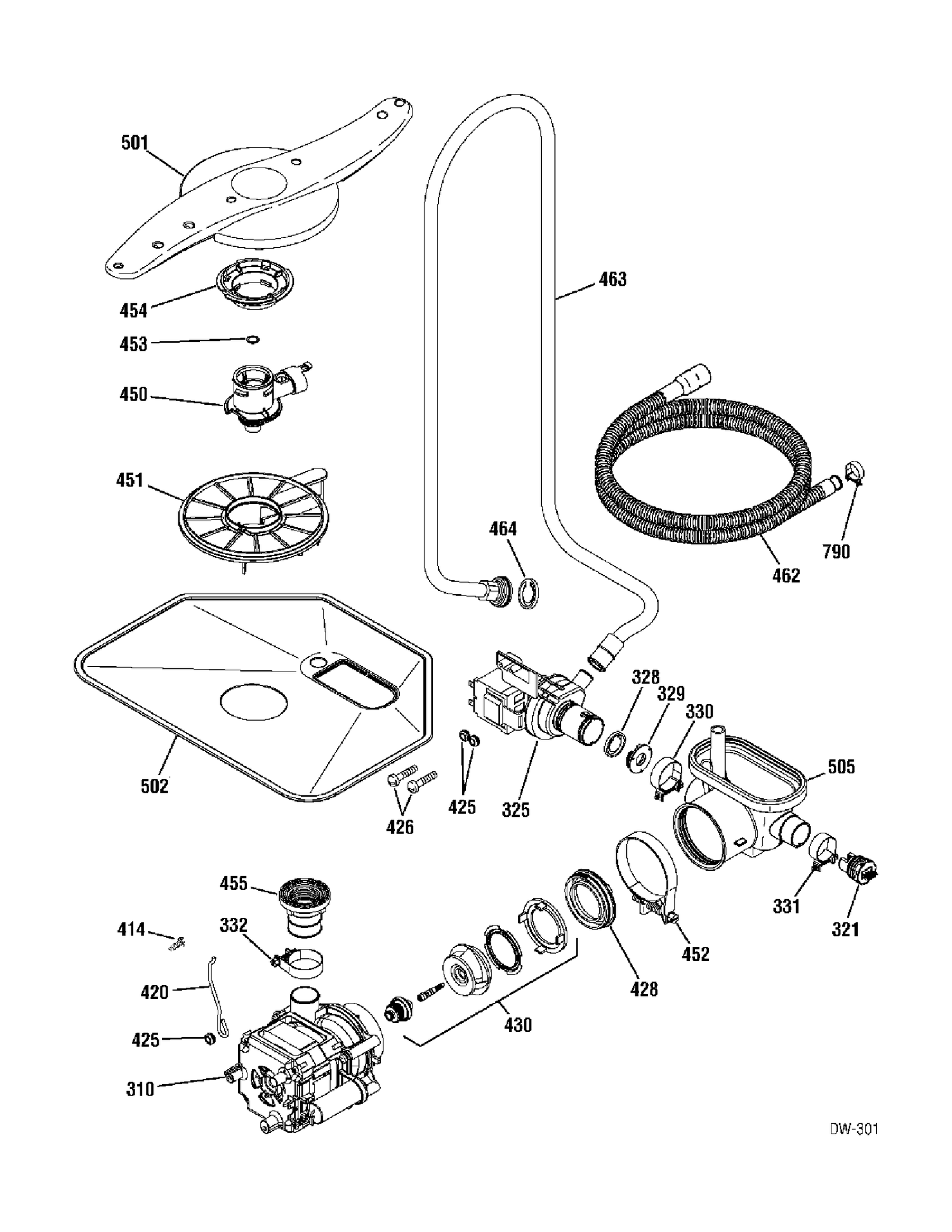 MOTOR & PUMP Diagram and Parts List for 402061  General Electric Dishwasher