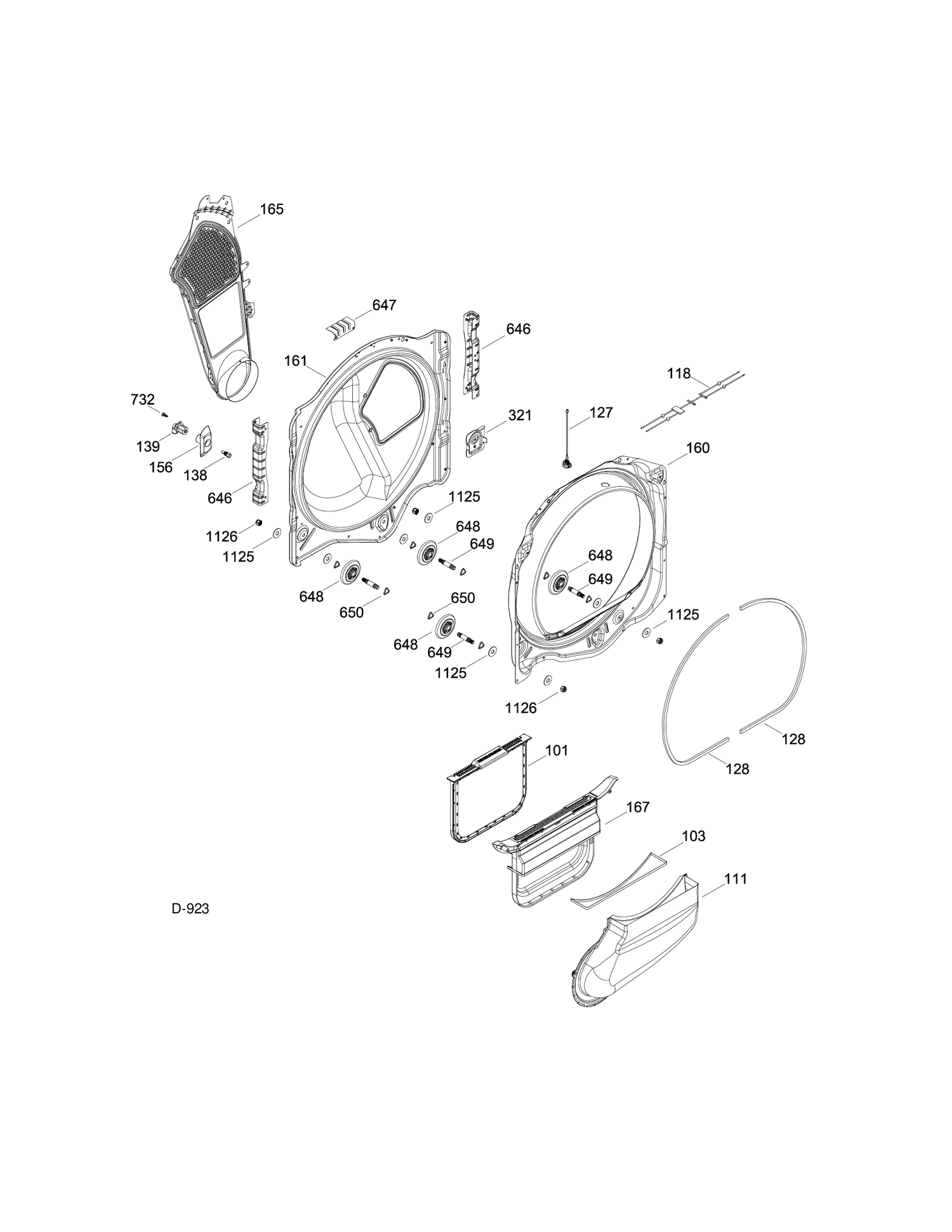 REAR & FRONT ROLLER SUPPORT Diagram and Parts List for GTMS855ED0MC  General Electric Dryer