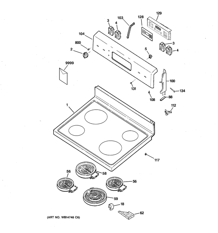 Control Panel & Cooktop Diagram and Parts List for RB787DP3WW  Hotpoint Range