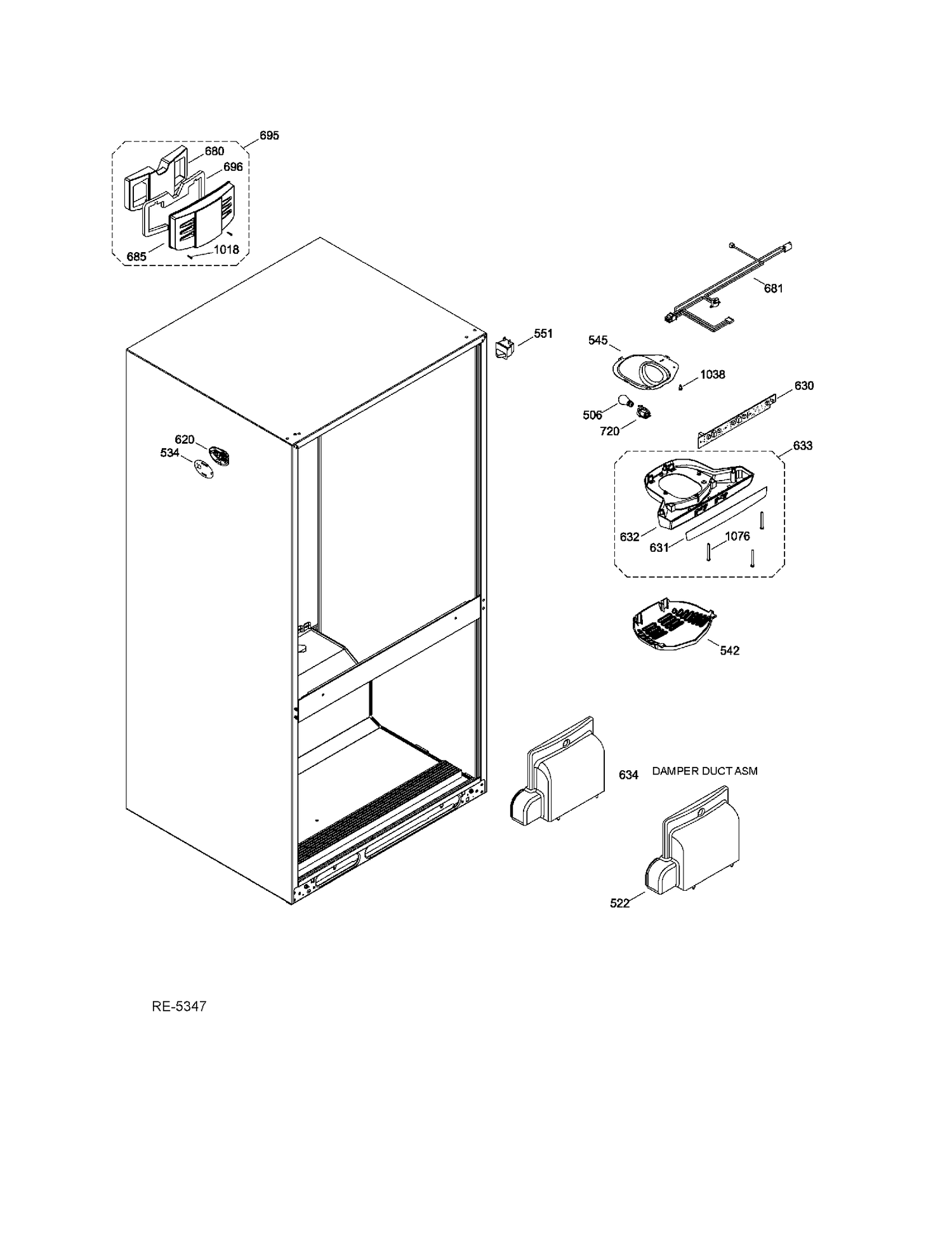 FF FUNCTIONAL PARTS Diagram and Parts List for GDSC0KBXERBB  General Electric Refrigerator