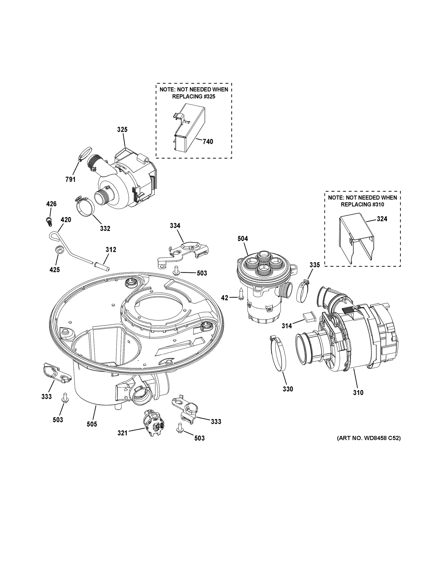 SUMP & MOTOR MECHANISM Diagram and Parts List for ZDT800SIF7II  General Electric Dishwasher