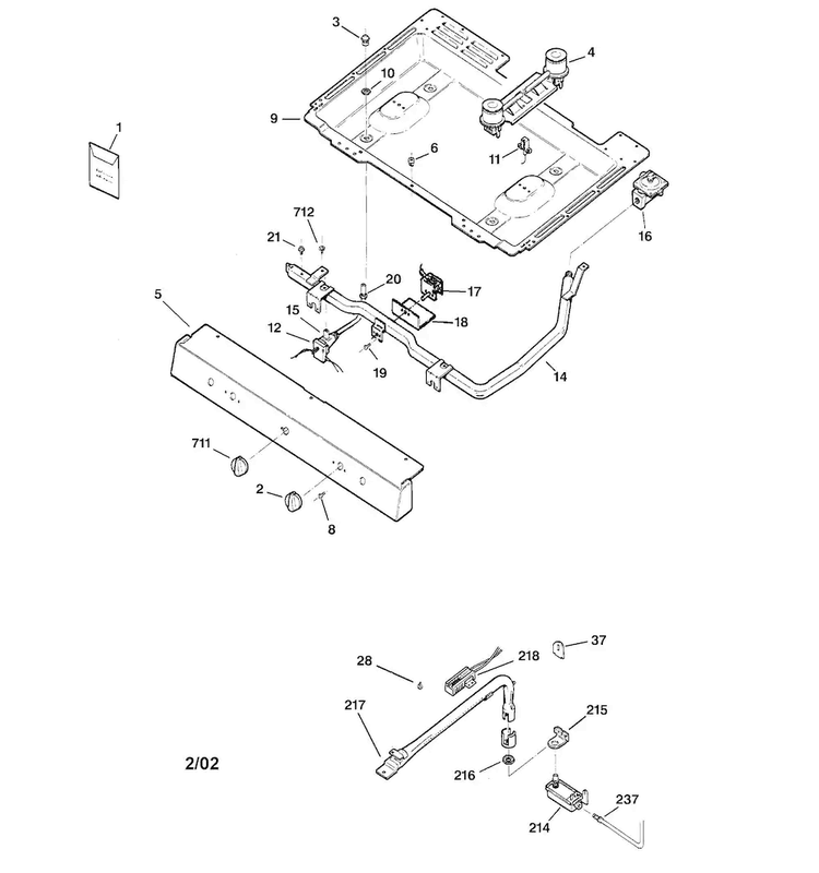 Gas & Burner Parts Diagram and Parts List for RGB508PEA1CT  Hotpoint Range
