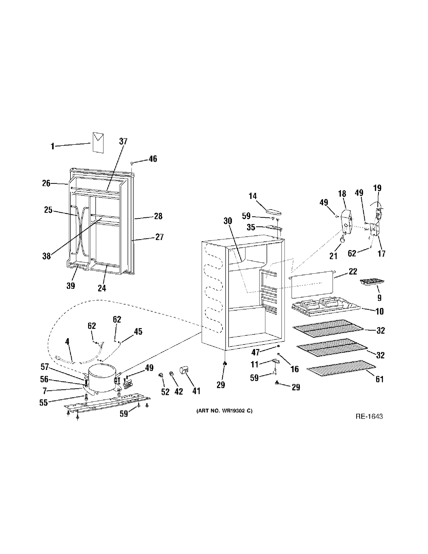 COMPLETE REF Diagram and Parts List for GMR04BANCW  General Electric Refrigerator
