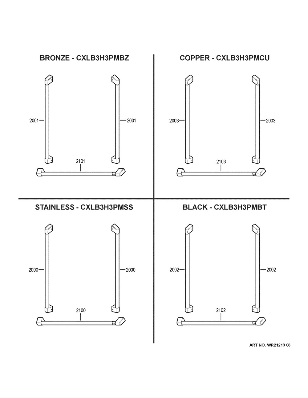 Cafe Customization Diagram and Parts List for CFE28TP4MBW2  General Electric Refrigerator