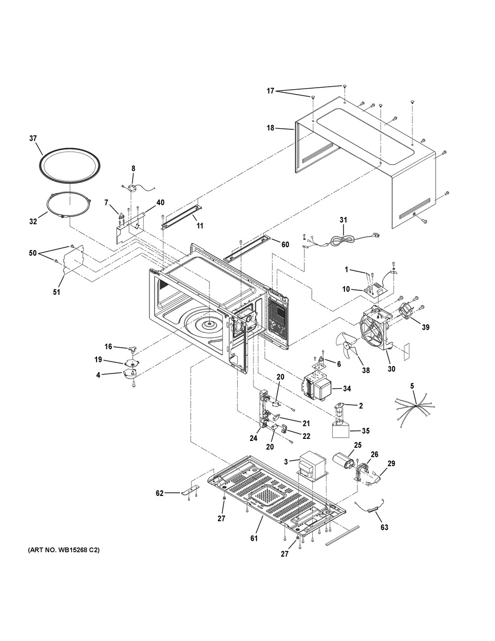 Oven Cavity Parts Diagram and Parts List for PEM31EF3ES  General Electric Microwave
