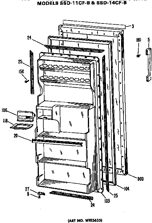 Door Diagram and Parts List for SSD14CFBRWH  Hotpoint Refrigerator