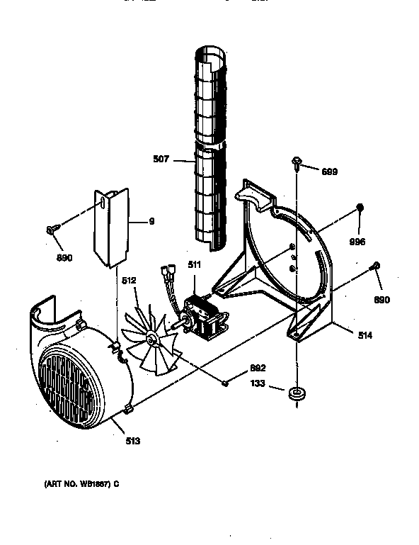 Blower Diagram and Parts List for JSP31WV2WW  General Electric Range