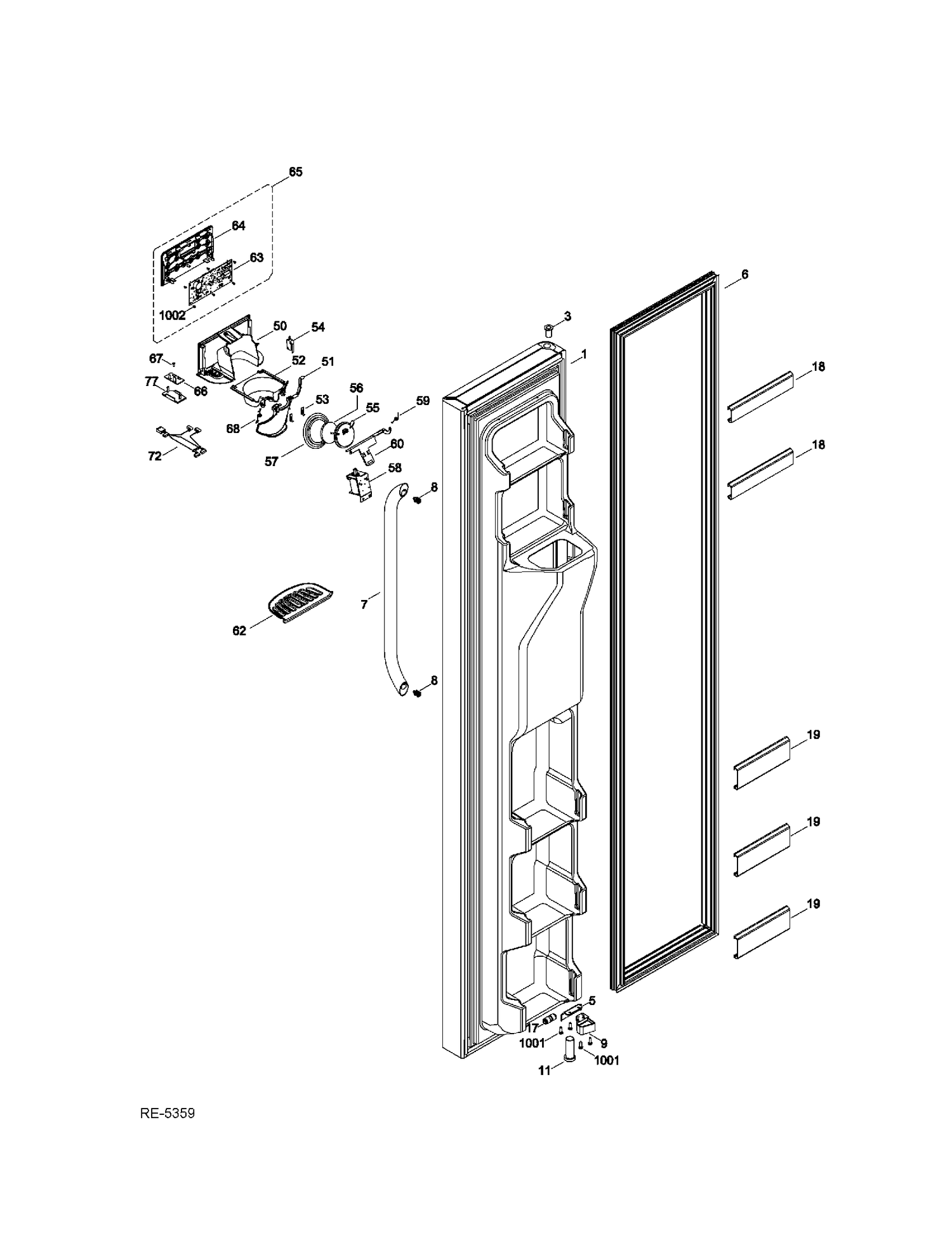 FZ DOOR Diagram and Parts List for GSRS3QGZDFSS  General Electric Refrigerator