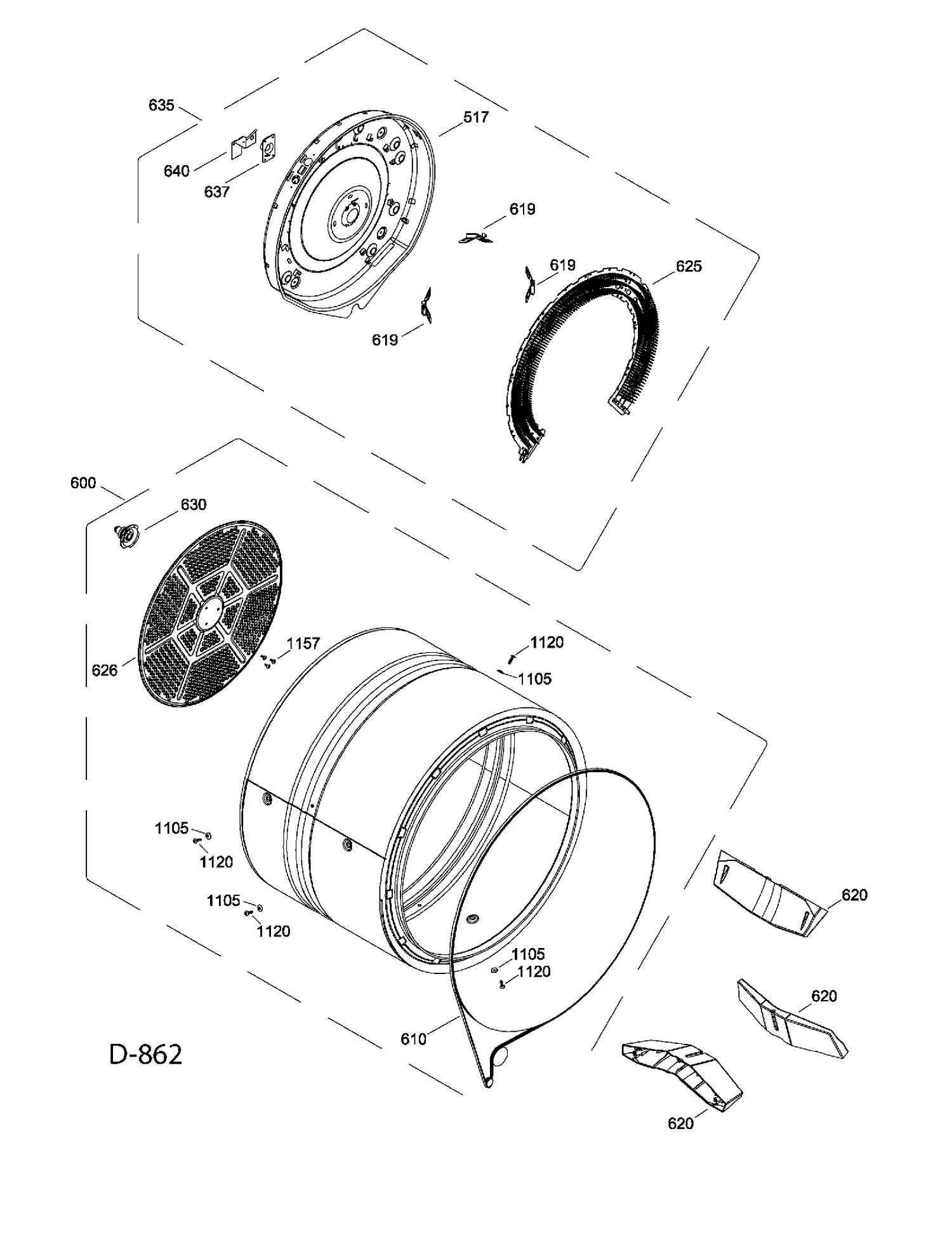 DRUM Diagram and Parts List for GFMS150ED0WW  General Electric Dryer