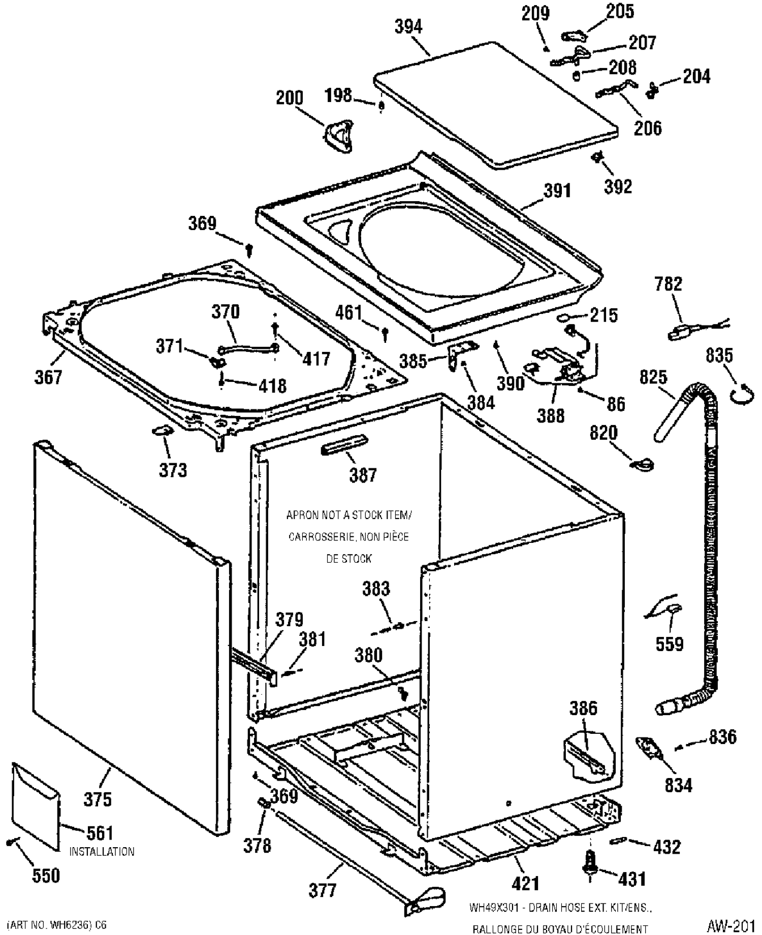 LOWER CABINET / TOP Diagram and Parts List for GKSR2080W1WW  General Electric Washer