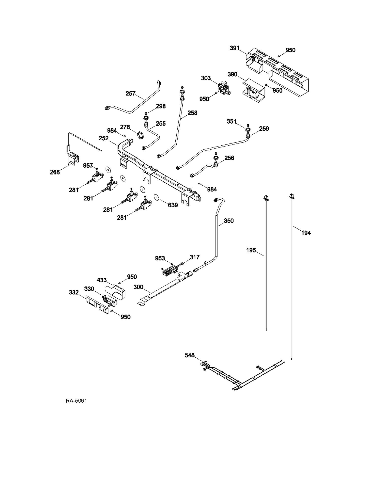 GAS SYSTEM & MANIFOLD PIPE Diagram and Parts List for MGAS724EL4WW  General Electric Range